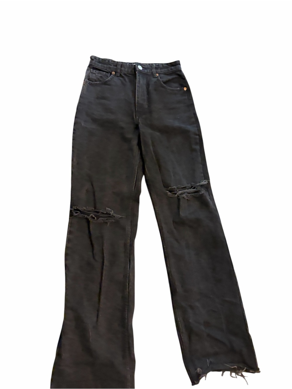 Zara Black Distressed Wide-Leg Jeans